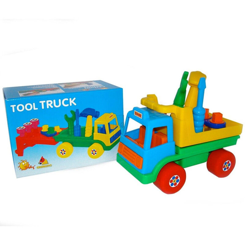foto del prodotto trade shop traesio camion giocattolo trampoliere scala 1 16 con cacciavite martello e chiave 
