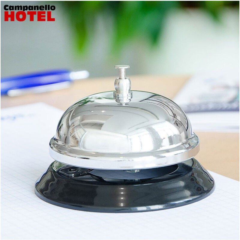 foto del prodotto trade shop traesio campanello da reception bancone hotel lucido 9x7 cm in acciaio base antiscivolo 