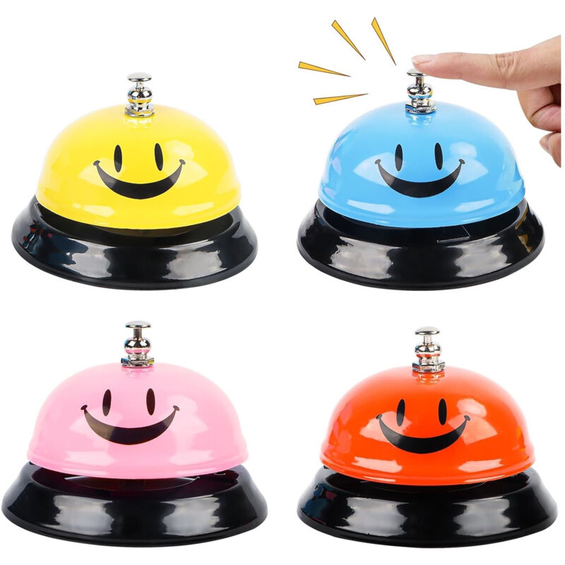 foto del prodotto trade shop traesio campanello da tavolo in acciaio inox da chiamata con sorriso per hotel ristoranti 