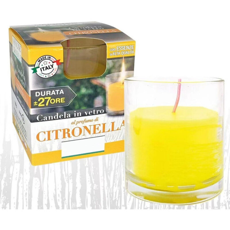 foto del prodotto trade shop traesio candela al profumo di citronella in bicchiere di vetro anti zanzare 7.8 x 8 cm 