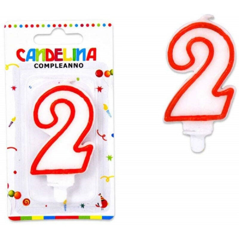 foto del prodotto trade shop traesio candelina candela numero 2 compleanno bianca bordo rosso candeline torta party 