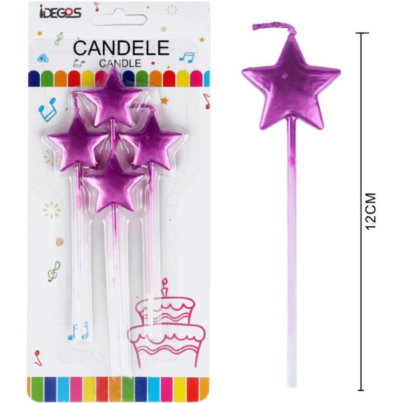foto del prodotto trade shop traesio candeline torte torta decorazione stelline candeline compleanno party 4pz fucsia