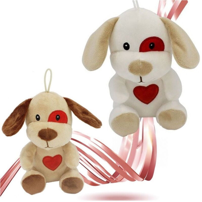 foto del prodotto trade shop traesio cane cagnolino peluche 16cm cuore stampato laccio san valentino col. ass. 95066 