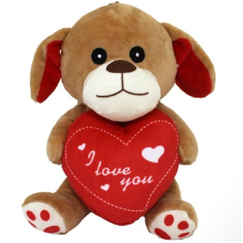 foto del prodotto trade shop traesio - cane in peluche cagnolino con cuore i love you 17 cm regalo san valentino 68089 -
