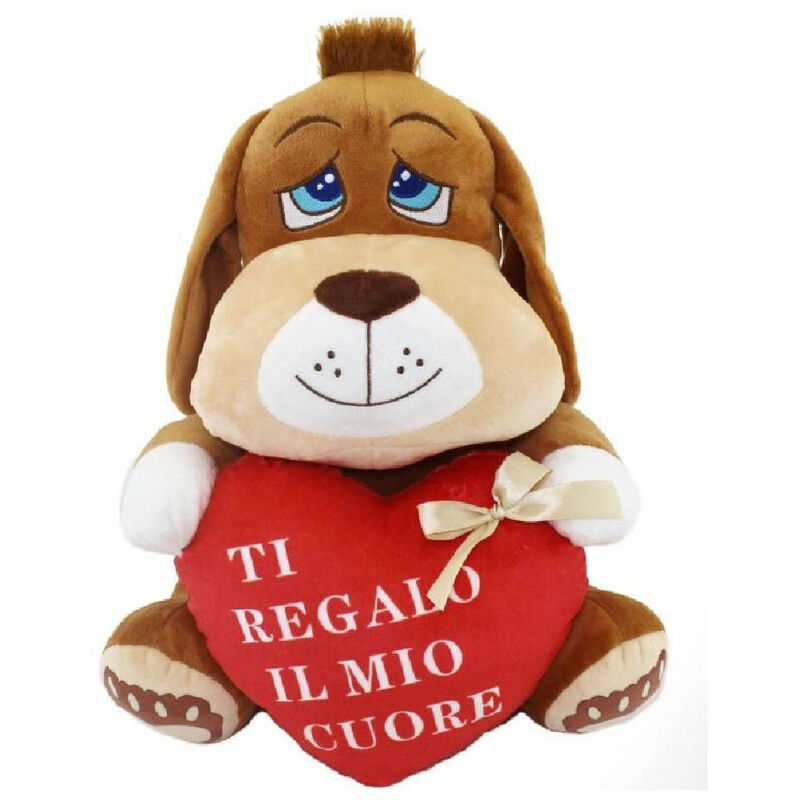 foto del prodotto trade shop traesio cane peluche 35cm con cuore scritta ti regalo il mio cuore san valentino 67778 