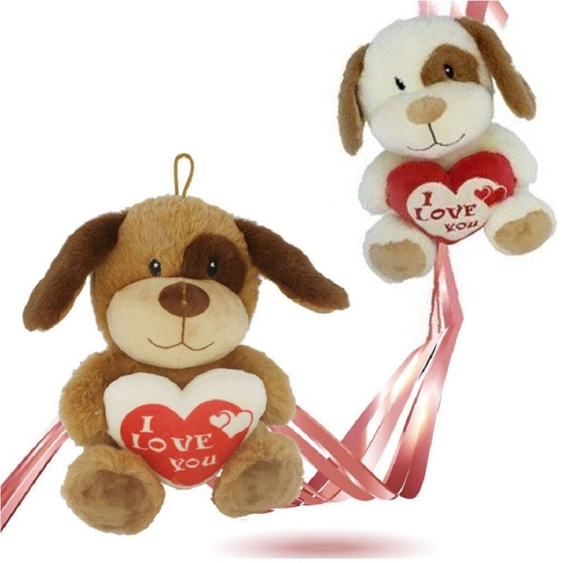 foto del prodotto trade shop traesio - cane peluche con cuore scritta 'i love you' 22cm con laccio san valentino 93697 -