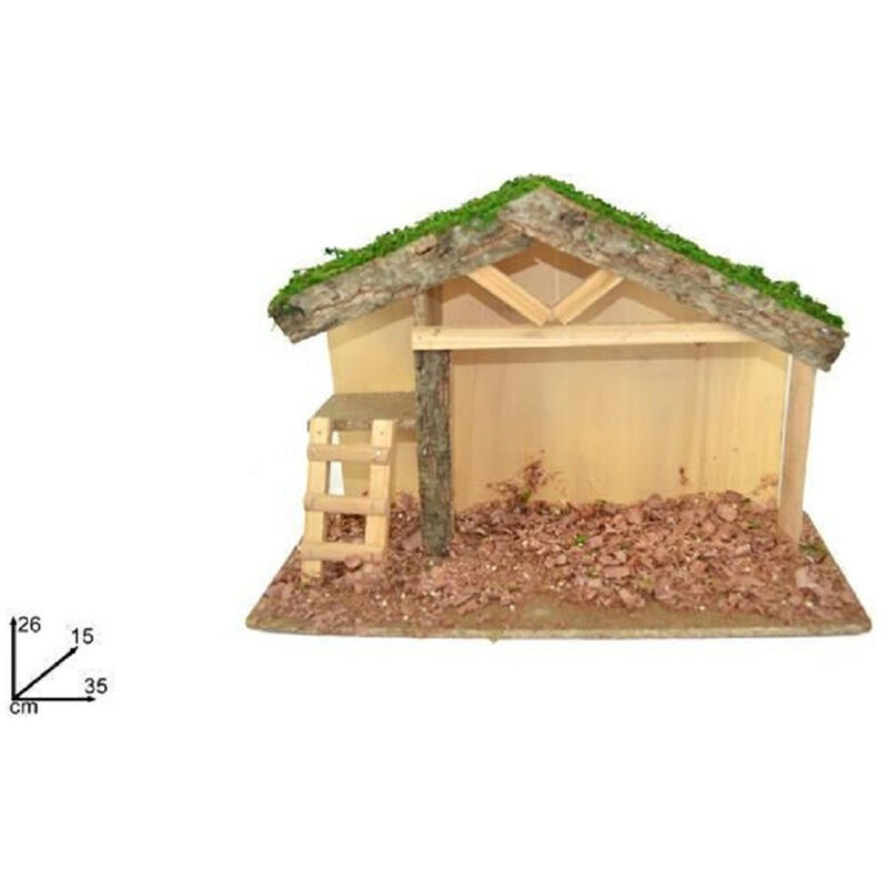 foto del prodotto trade shop traesio - capanna con soppalco scaletta con truciolo 35x26x15cm presepe decorazione natale -