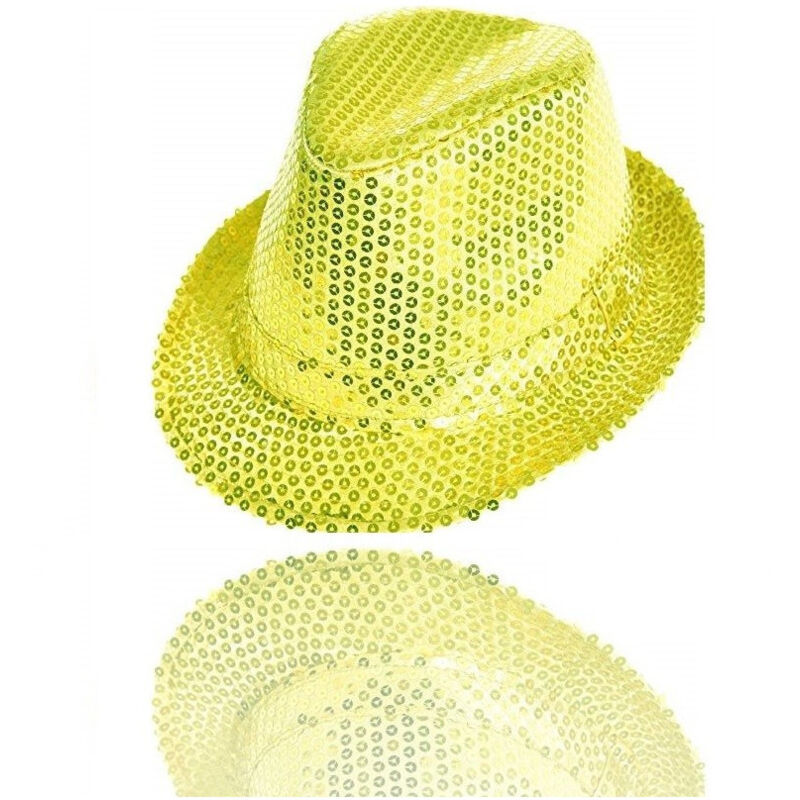 foto del prodotto trade shop traesio cappello borsalino paillettes giallo spettacolo teatro paillette uomo donna 