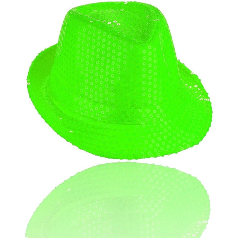 foto del prodotto trade shop traesio - cappello borsalino paillettes verde fluo spettacolo teatro paillette uomo donna -