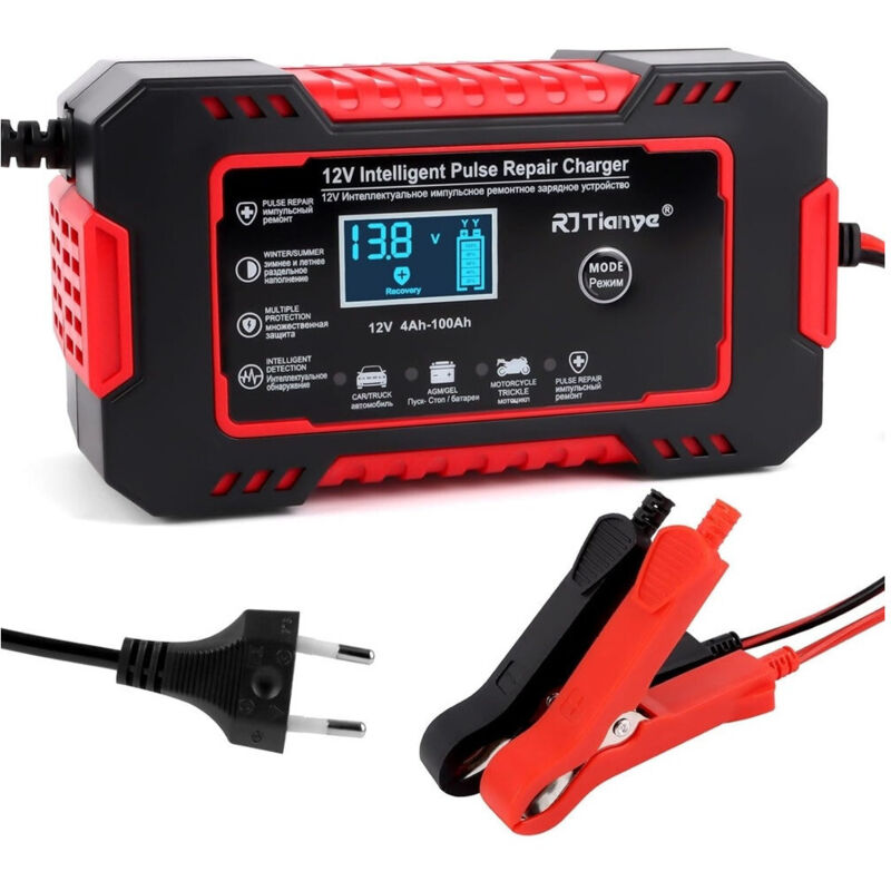 foto del prodotto trade shop traesio - caricabatterie auto 6a 12v mantenitore batteria compensazione temperatura moto tosaerba barca -