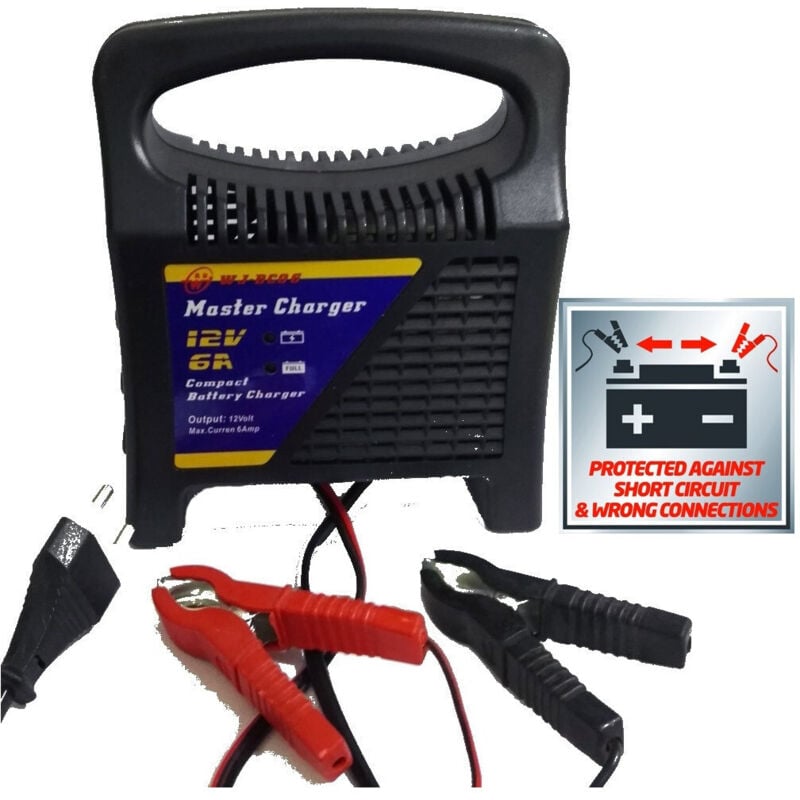 foto del prodotto trade shop traesio - caricabatterie batteria piombo per moto scooter con voltaggio da 12v 6 ampere -