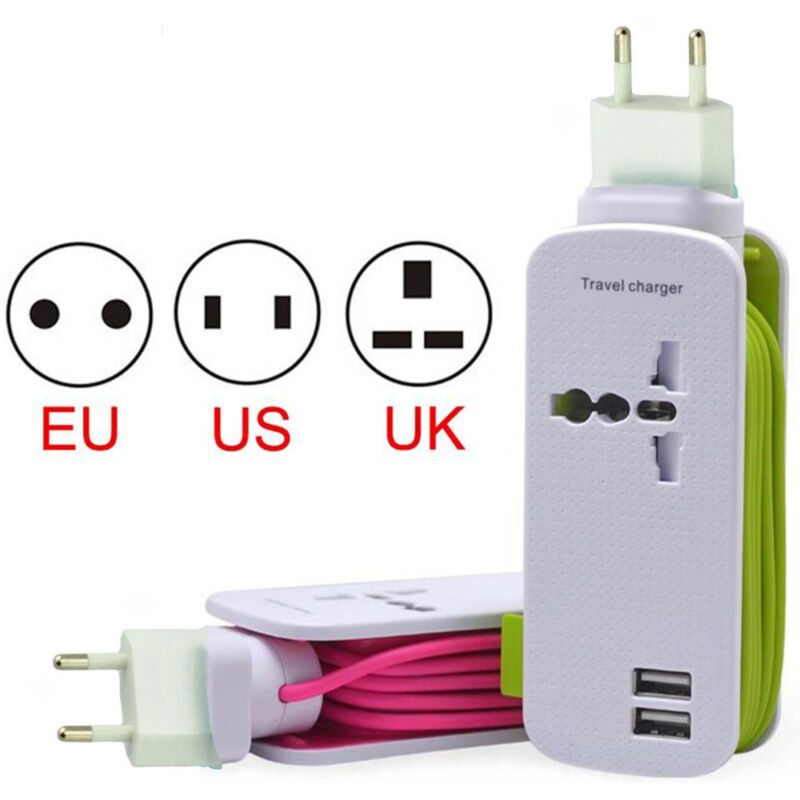 foto del prodotto trade shop traesio caricatore prolunga corrente spina universale usb 2 porte 240v smartphone tablet 