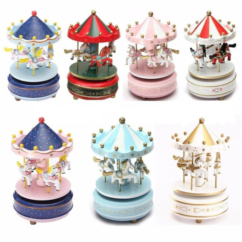 foto del prodotto trade shop traesio - carillon giostra music box musica melodia cavalli cavallo cavalluccio colorato -