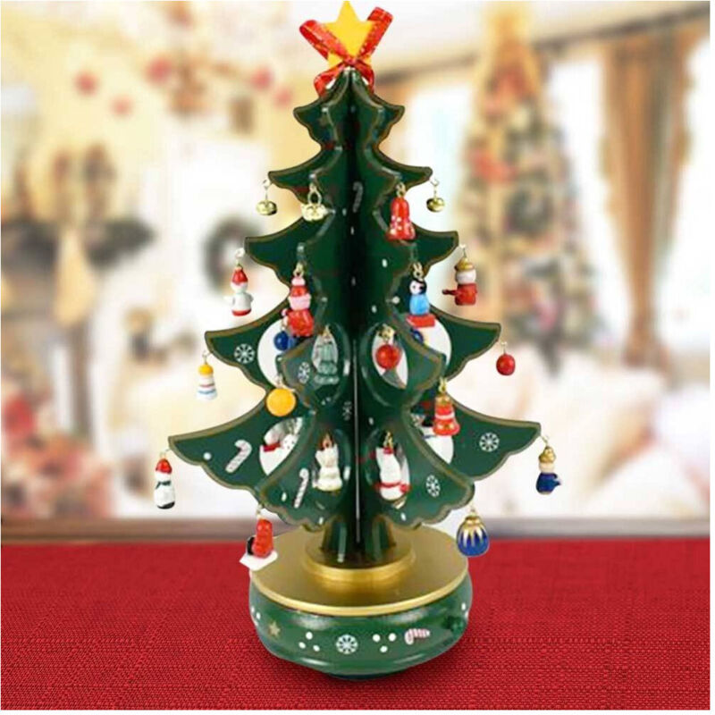 foto del prodotto trade shop traesio - carillon natalizio albero di natale legno con addobbi 33cm decorazioni natalizie -