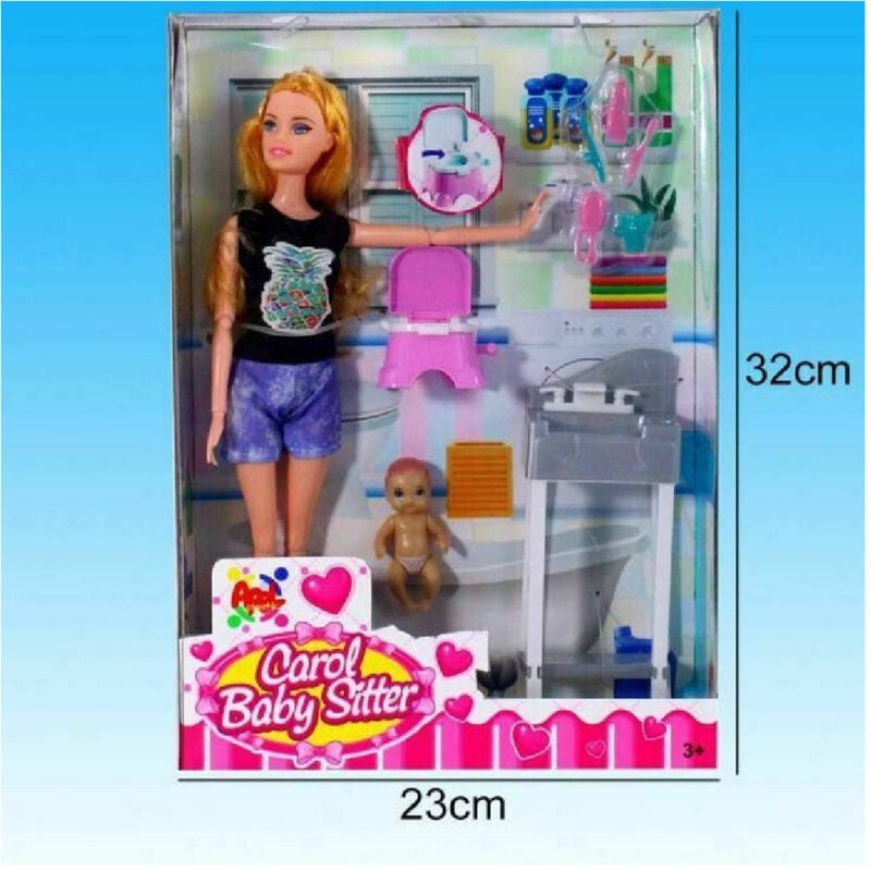 foto del prodotto trade shop traesio carol baby sitter bambola con neonato e accessori giocattolo gioco bambina 