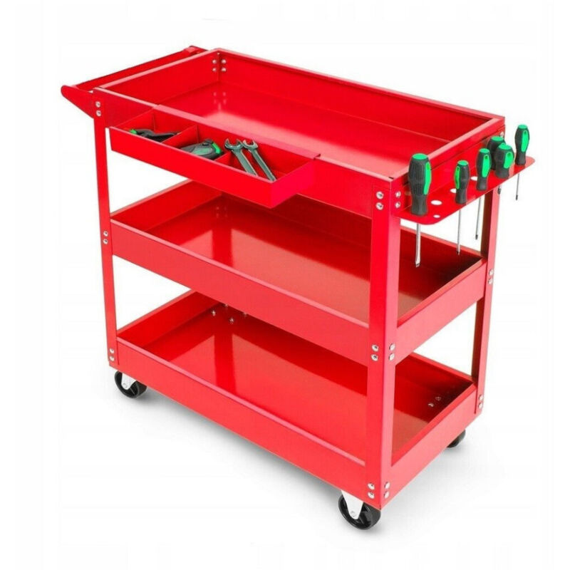 foto del prodotto trade shop traesio carrello per attrezzi da officina portautensili 3 ripiani con 4 ruote 89824 