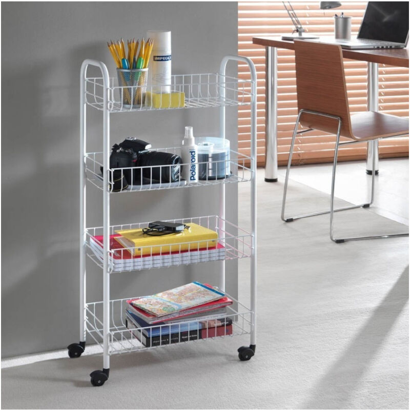 foto del prodotto trade shop traesio carrello portaoggetti porta oggetti 4 ripiani bianco per cucina bagno 30x40x77cm 