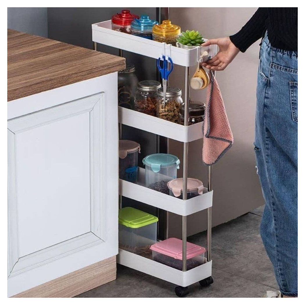 foto del prodotto trade shop traesio carrello salvaspazio carrellino slim cucina bagno ripostiglio 3 ripiani 4 ruote 