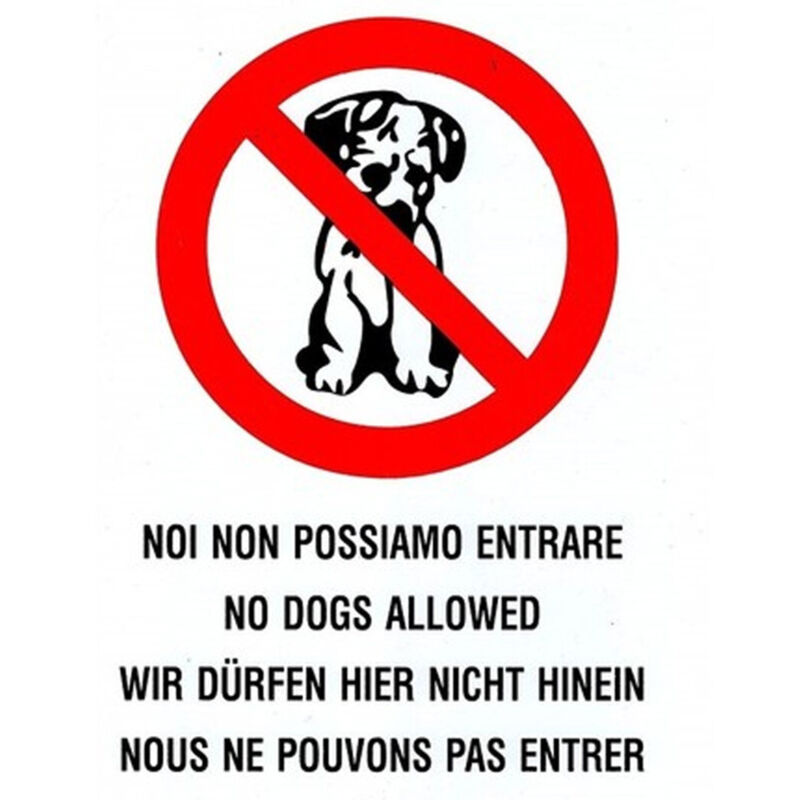 foto del prodotto trade shop traesio cartello adesivo metallo vietato ingresso ai cani indicazioni segnaletica targa 
