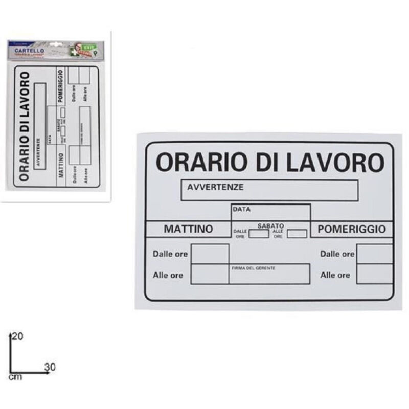 foto del prodotto trade shop traesio cartello targa in pvc 30 x 20 cm orario di lavoro ufficio attivita segnaletica 
