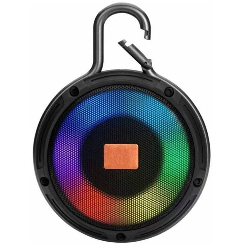foto del prodotto trade shop traesio cassa speacker portatile bluetooth luce led multicolor con gancio per appenderla 