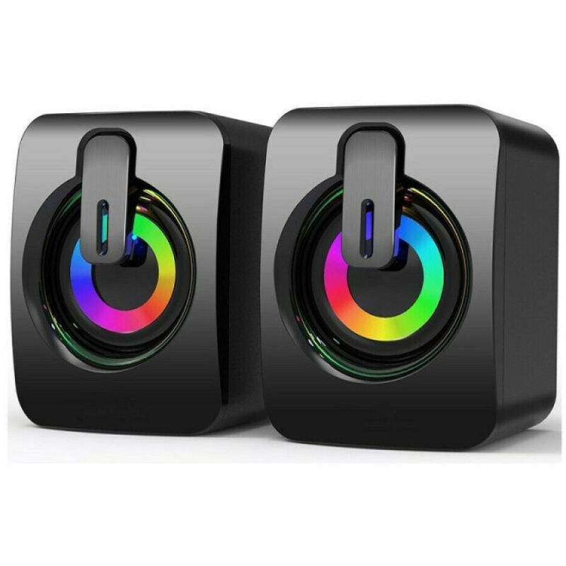 foto del prodotto trade shop traesio casse audio 2.0 aux usb altoparlanti luce rgb per pc notebook 6 w x 2 ab d390 