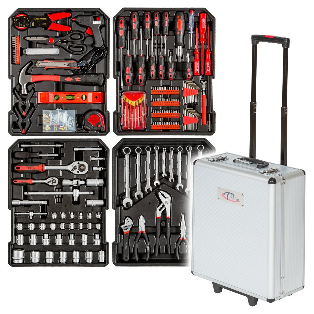 foto del prodotto trade shop traesio cassetta attrezzi a trolley officina portatile con 187 utensili 4 scomparti 