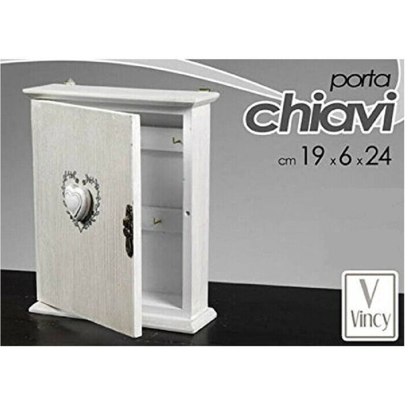 foto del prodotto trade shop traesio cassetta portachiavi da parete in legno bianco con cuore stile shabby chic 