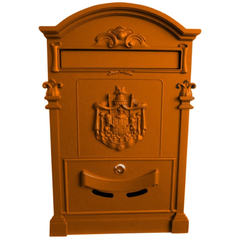 foto del prodotto trade shop traesio cassetta postale buca lettere in stile antico classico in alluminio verniciato arancione