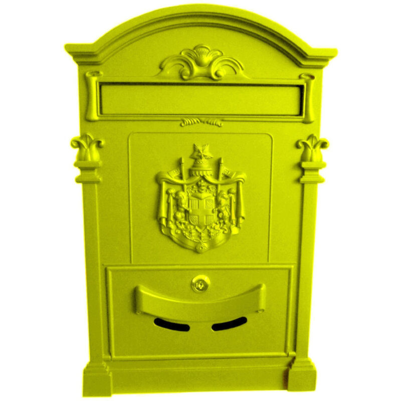 foto del prodotto trade shop traesio cassetta postale buca lettere in stile antico classico in alluminio verniciato giallo