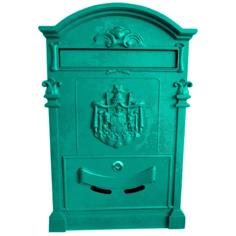 foto del prodotto trade shop traesio cassetta postale buca lettere in stile antico classico in alluminio verniciato turchese