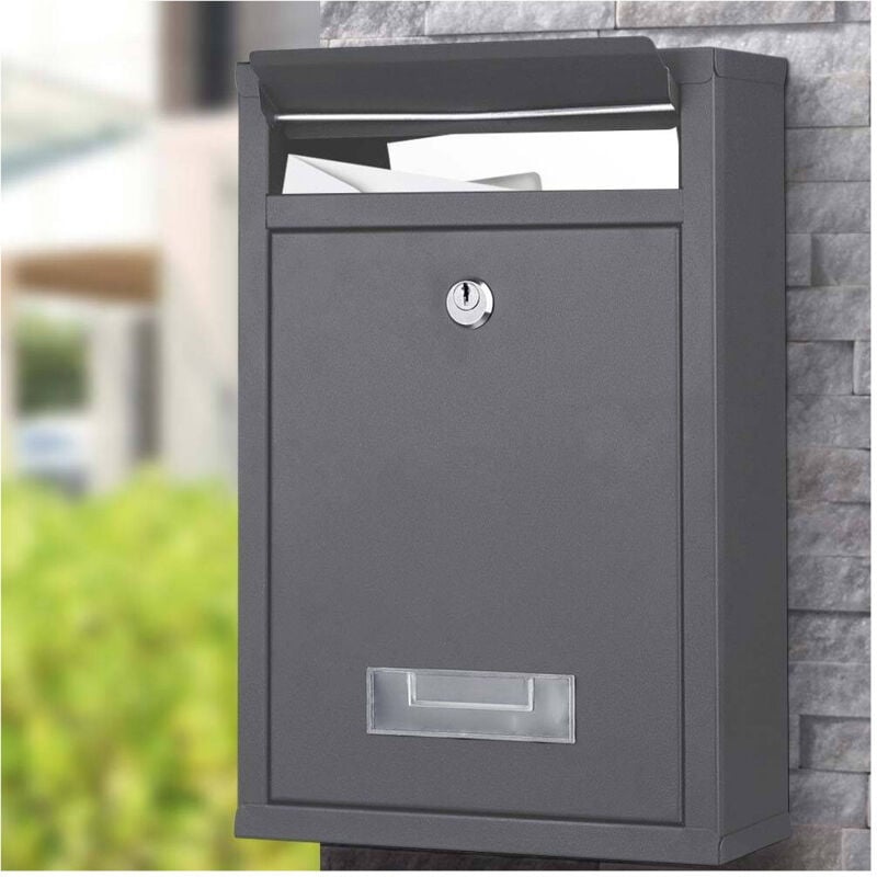 foto del prodotto trade shop traesio - cassetta postale parete acciaio buca lettere posta esterno con chiave grigio -