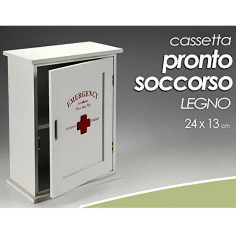foto del prodotto trade shop traesio cassetta pronto soccorso porta medicine in legno bianco da parete 24 x 13 cm 