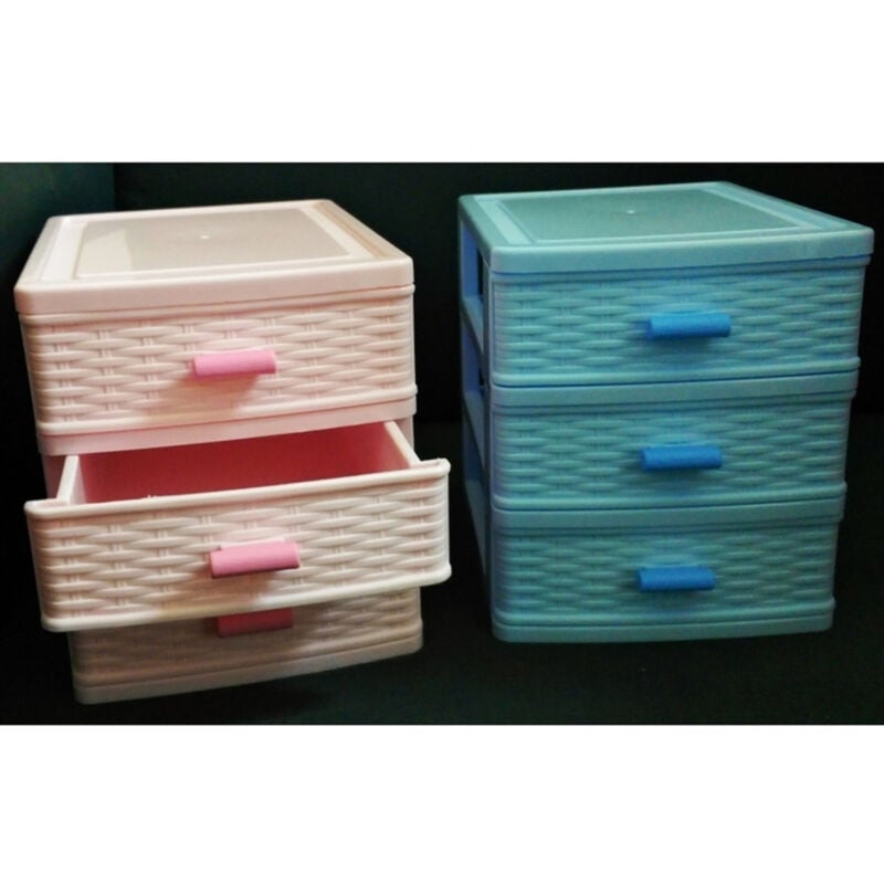 foto del prodotto trade shop traesio cassettiera 3 cassetti plastica effetto vimini porta oggetti cofanetto minuterie 