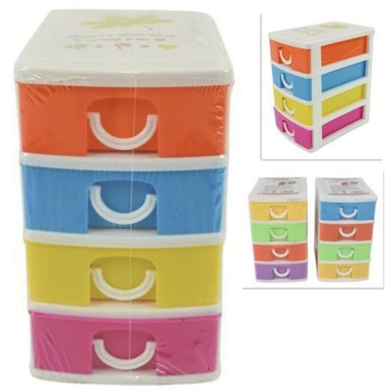 foto del prodotto trade shop traesio cassettiera in plastica 4 cassetti contenitori 15x13x9cm porta oggetti multiuso 