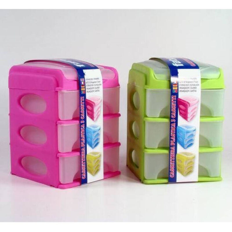 foto del prodotto trade shop traesio cassettiera plastica 3 cassetti colorata multiuso plastica minuteria cotone 