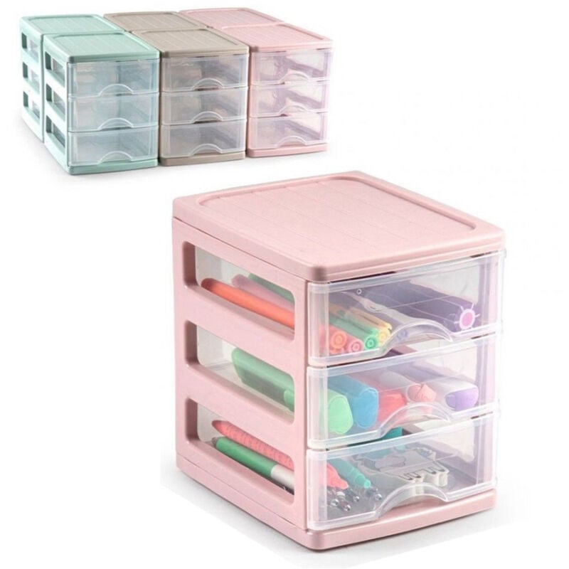 foto del prodotto trade shop traesio cassettiera turia in plastica 3 cassetti 13.5 x 17 x 17 cm vari colori 112241a 