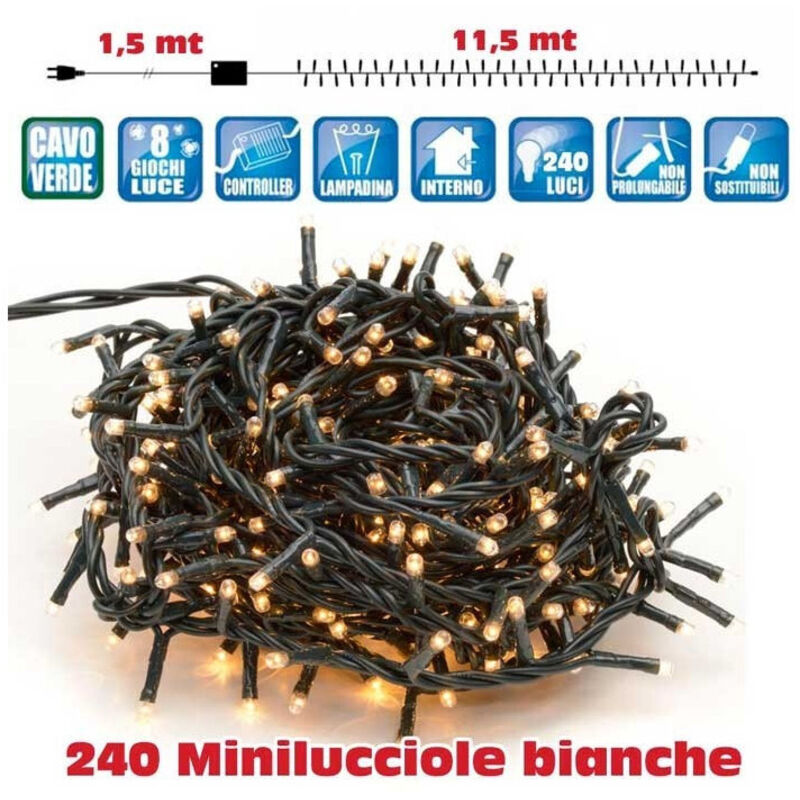 foto del prodotto trade shop traesio catena luci minilucciole 240 luci 3 vie bianco caldo con controller 8 funzioni 
