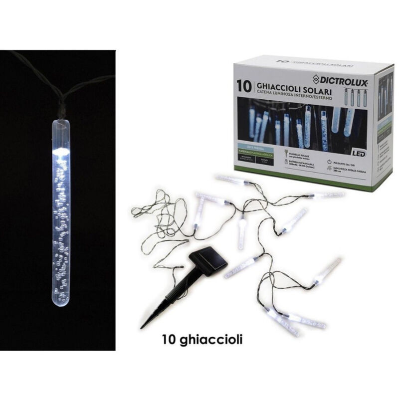 foto del prodotto trade shop traesio catena luminosa 10 ghiaccioli solari lampade led luce fredda interno esterno 