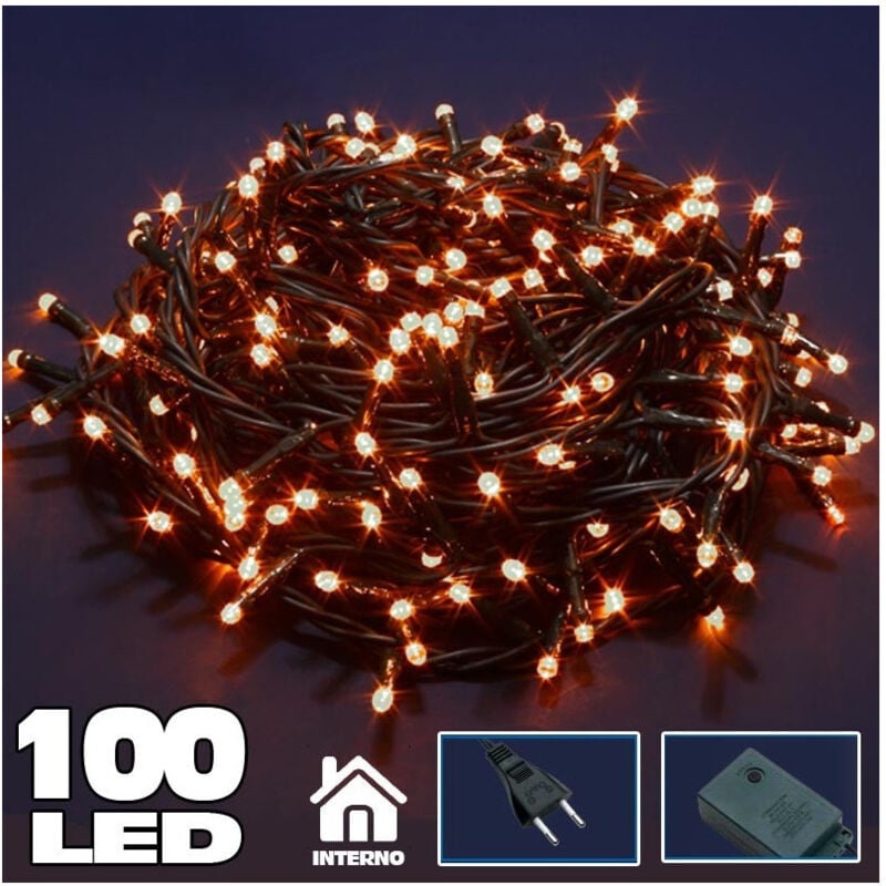 foto del prodotto trade shop traesio catena luminosa 100 luci led lucciole bianco caldo con controller 8 funzioni 