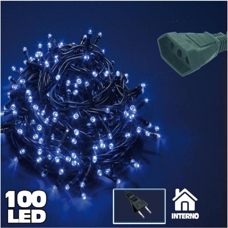 foto del prodotto trade shop traesio catena luminosa 100 luci led lucciole blu prolungabile uso interno 5 metri 