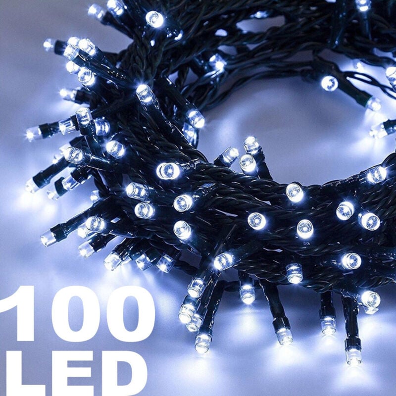 foto del prodotto trade shop traesio catena luminosa 100 luci led lucciole luce bianca con controller 8 funzioni 
