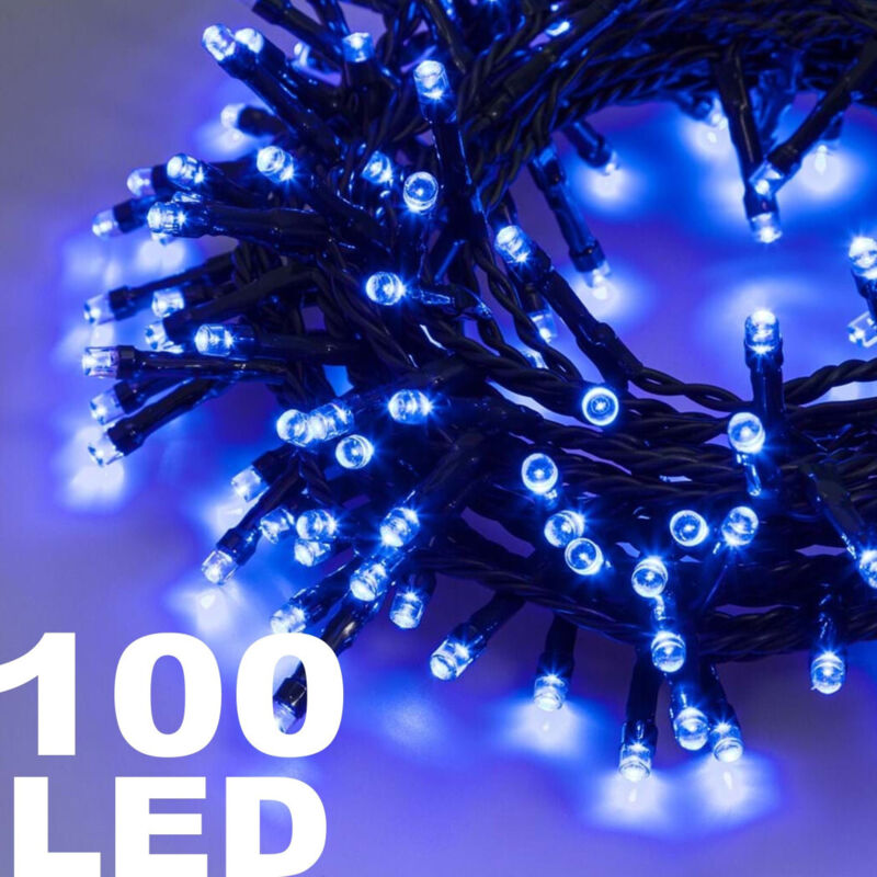foto del prodotto trade shop traesio catena luminosa 100 luci led lucciole luce blu con controller 8 funzioni 