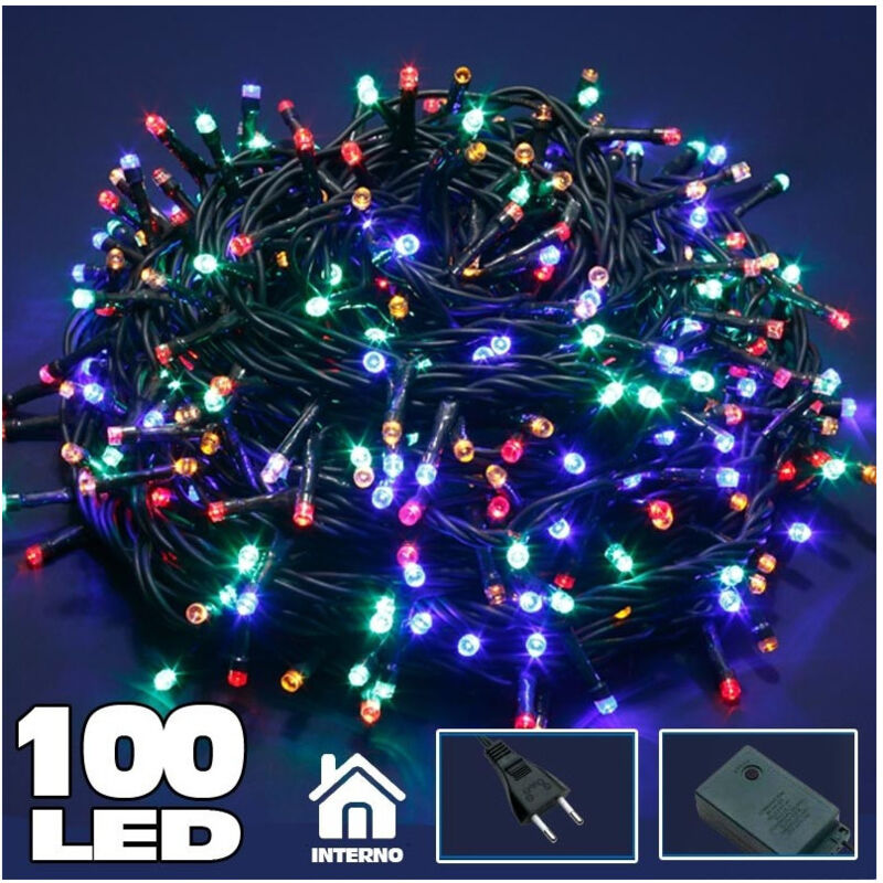 foto del prodotto trade shop traesio catena luminosa 100 luci led lucciole multicolor con controller 8 funzioni 