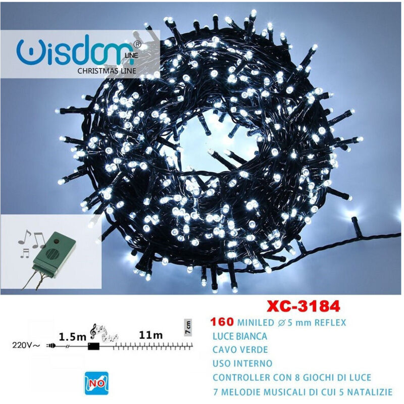 foto del prodotto trade shop traesio - catena luminosa 160miniled luce bianca cavo verde 7 melodie 8 giochi luce xc3184 -