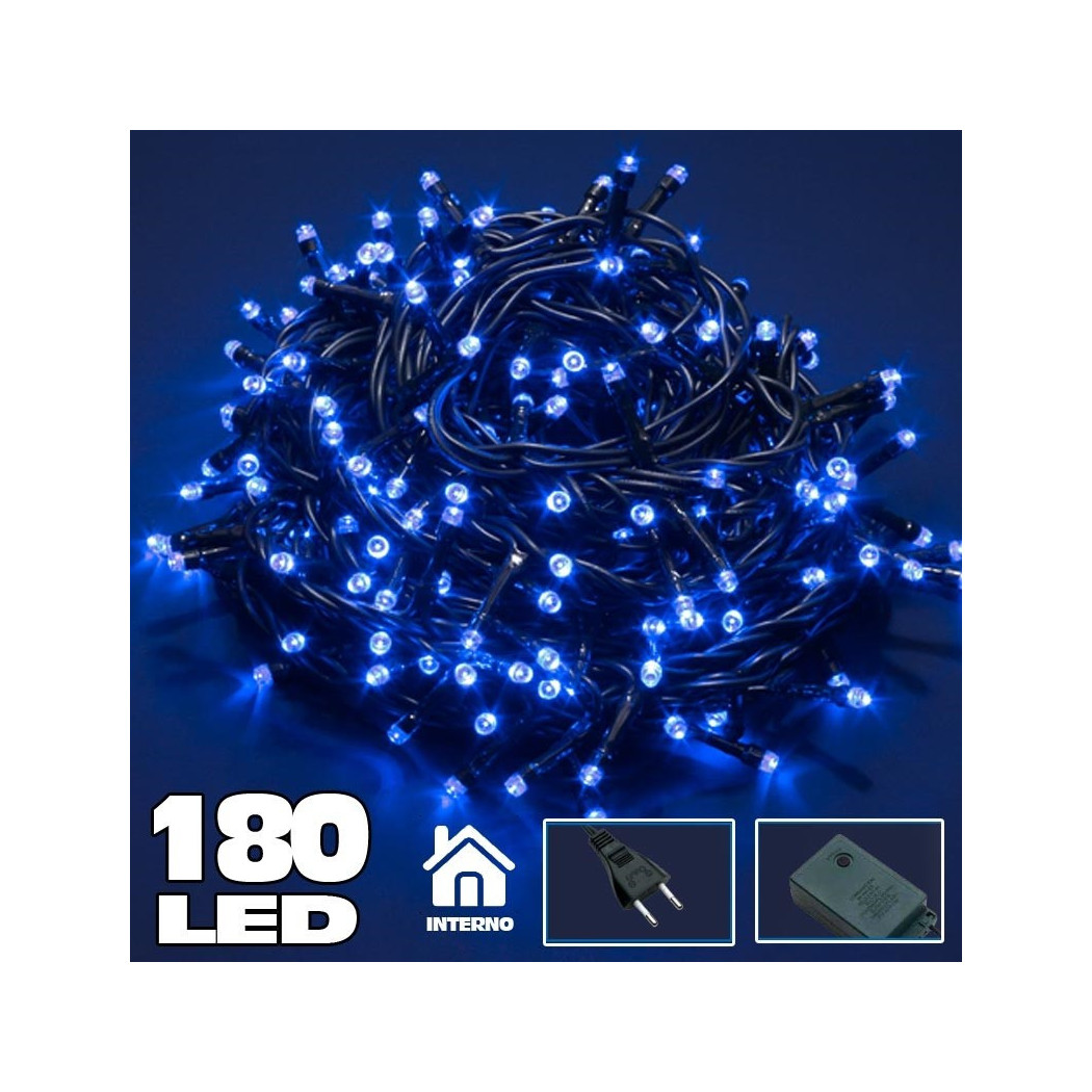foto del prodotto trade shop traesio catena luminosa 180 luci led lucciole blu con controller 8 funzioni interno 