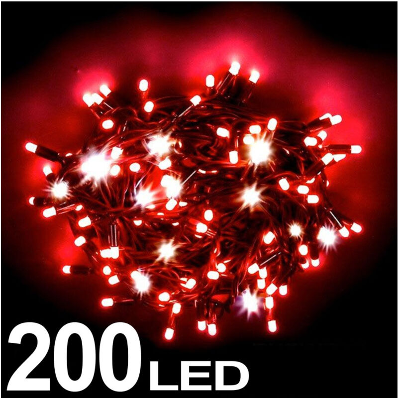 foto del prodotto trade shop traesio catena luminosa 200 luci led lucciole colore rosso con controller 8 funzioni 