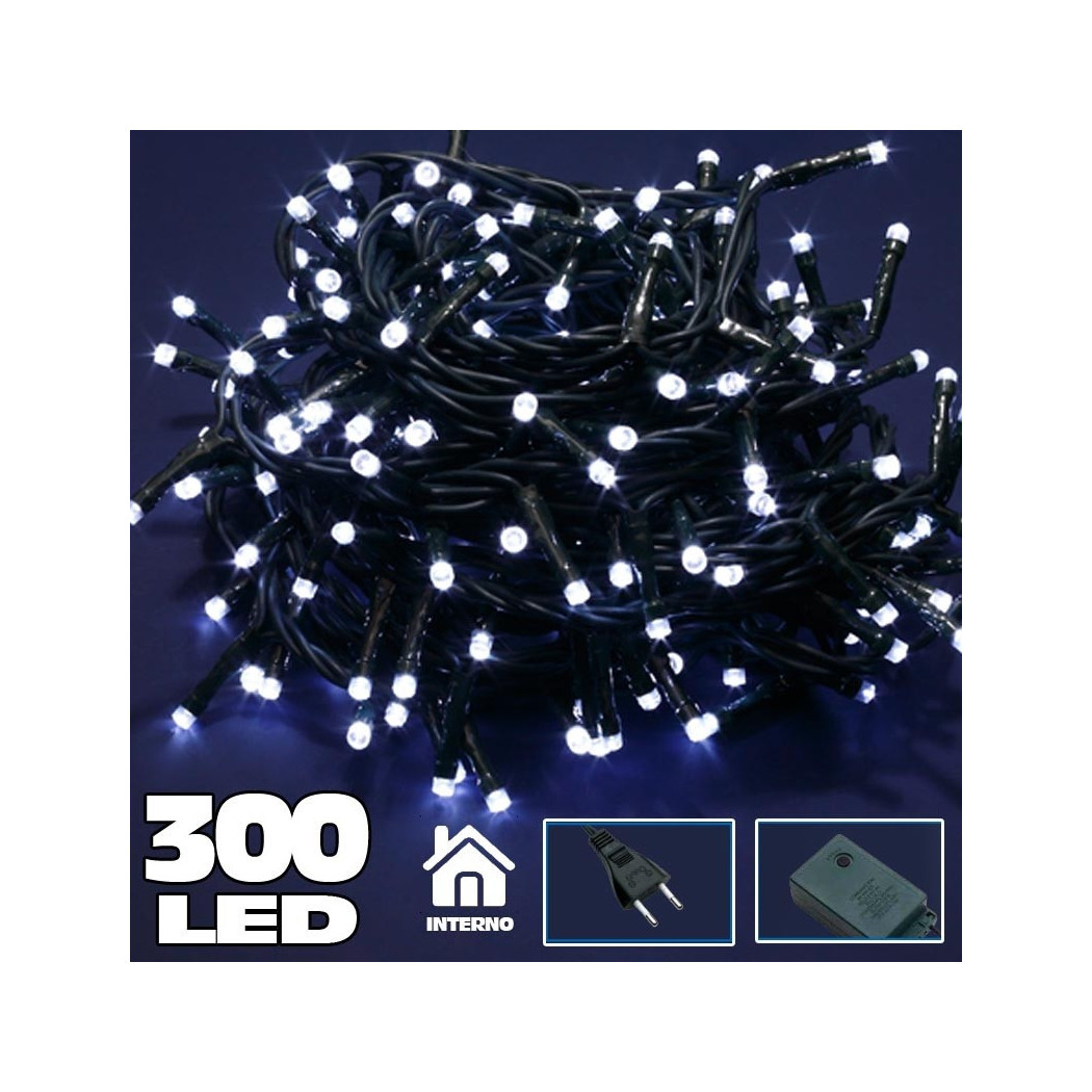 foto del prodotto trade shop traesio catena luminosa 300 luci led lucciole bianco freddo con controller 8 funzioni 