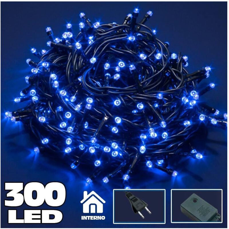 foto del prodotto trade shop traesio catena luminosa 300 luci led lucciole blu con controller 8 funzioni interno 