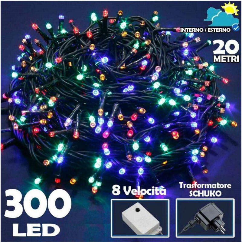 foto del prodotto trade shop traesio catena luminosa 300 luci led lucciole multicolore controller 8 funzioni esterno 